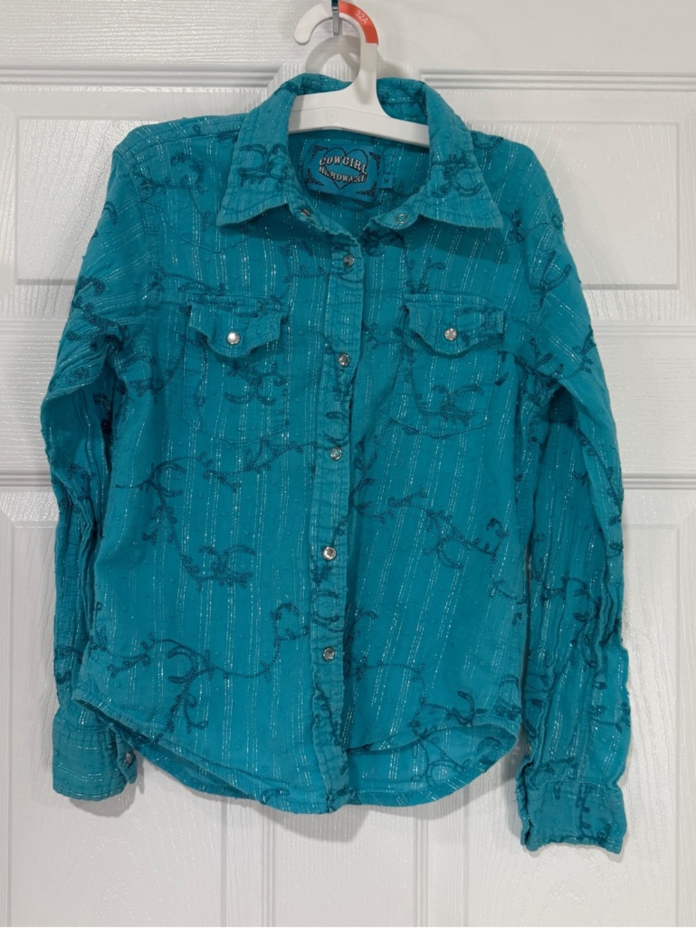 Cowgirl Hardware Girls' Teal Button-Down Shirt